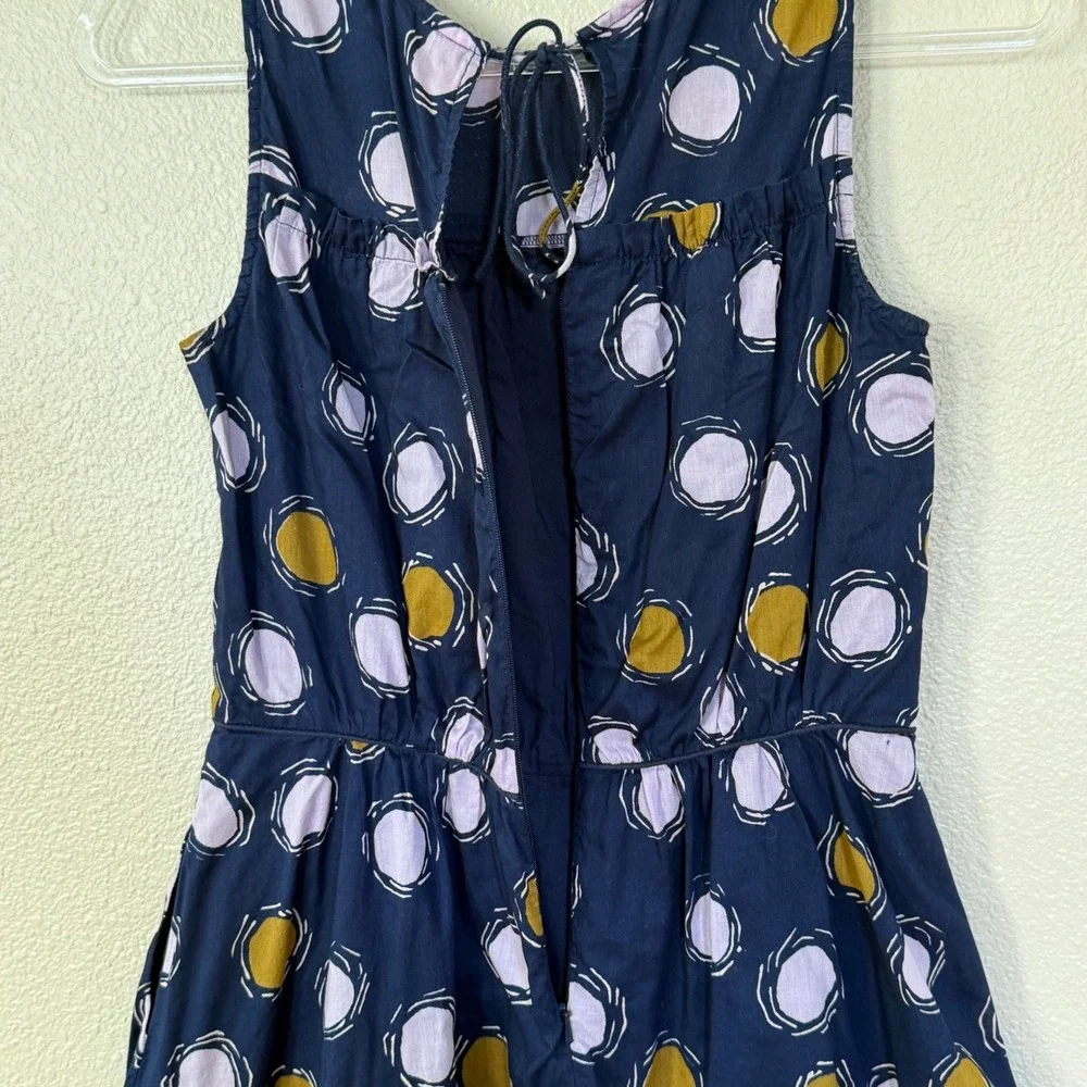 Boden Dress Size 6 Blue Pink‎ Gold Polka Dot Sleeveless Knee Length Cotton Lined